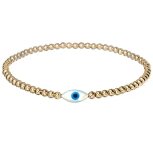 SINGLE OVAL EVIL EYE | Opal Charm and 14K Gold Filled Beads Bracelet