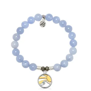 Sky Blue Jade Stone Bracelet with Rising Sun CZ Sterling Silver Charm