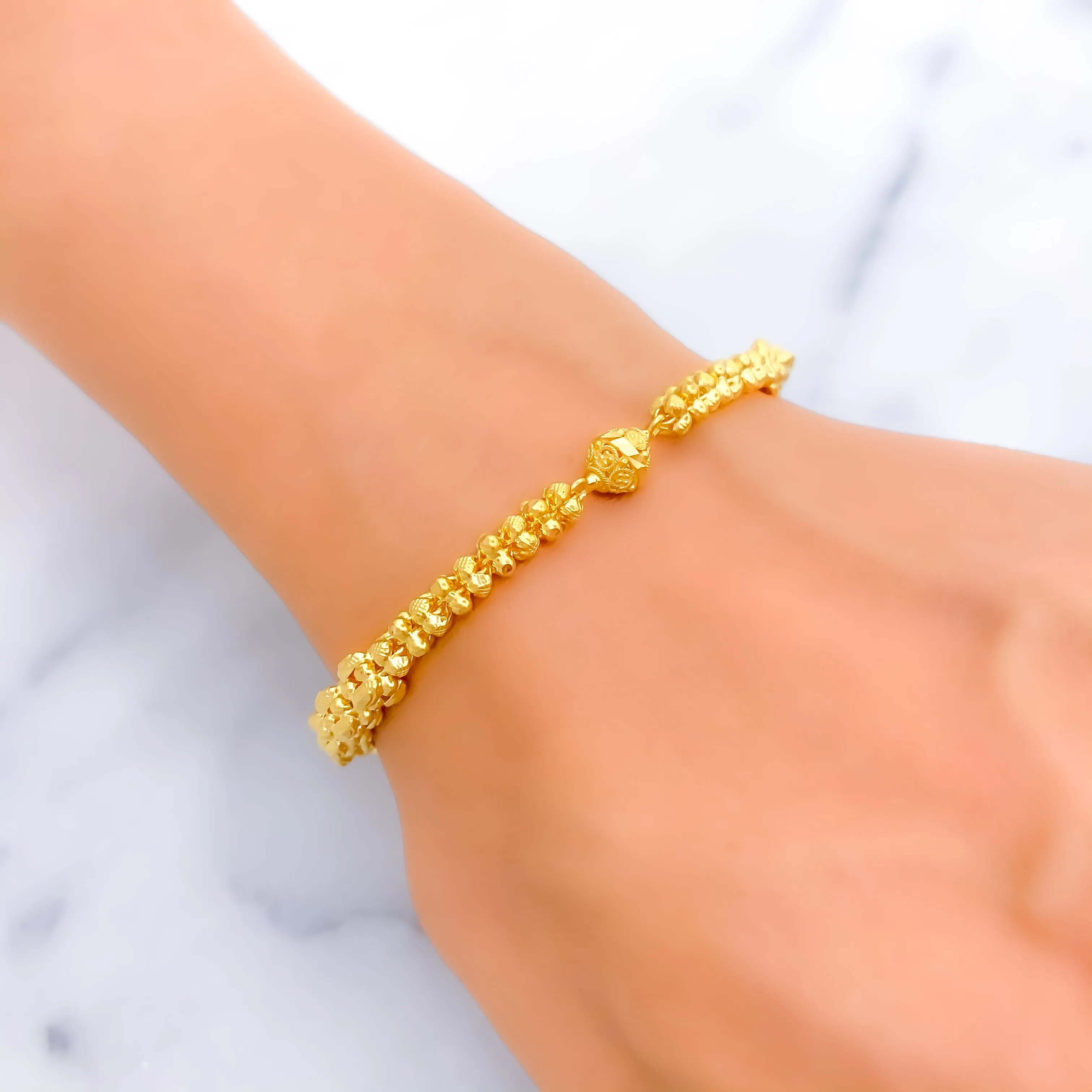 Sleek Lined 22k Gold Floral Bead Bracelet