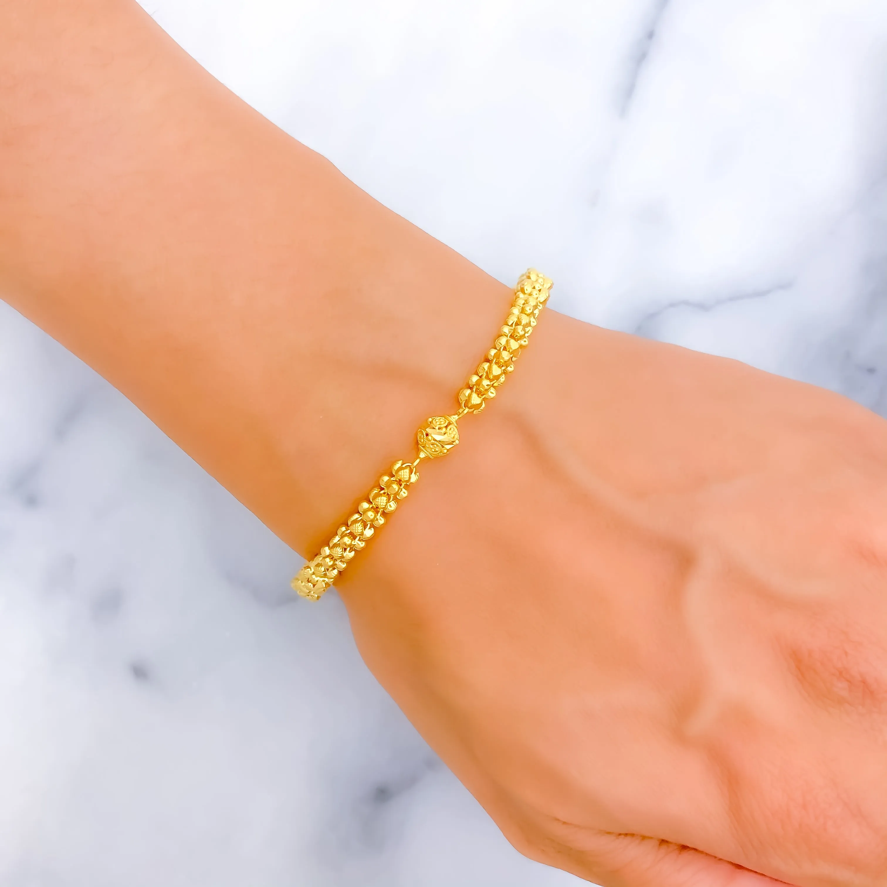Sleek Lined 22k Gold Floral Bead Bracelet