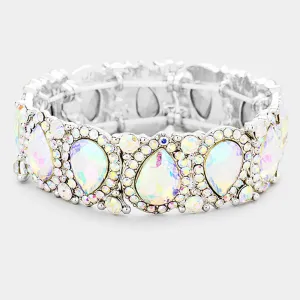 Slim AB Crystal Pear and Rhinestone Stretch Bracelet  | Pageant Jewelry | 382420