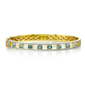 Sloane Street 18k Yellow Gold Open Green Sapphire & Diamond Bangle Bracelet - SS-B035T-GS-WDCB-Y
