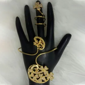 SLP 3121 Indian Bollywood Ethnic Gold Plated Red Ruby Stones Studded American Diamond Cubic Zirconia Chain-link Imitation Bracelets Wedding Bridal Bijoux