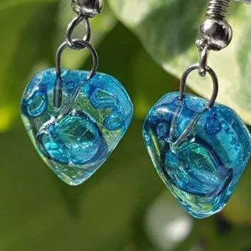 Small heart shapped blue fused glass drop Earrings. Turquoise Recycles Glass dangle Earrings.