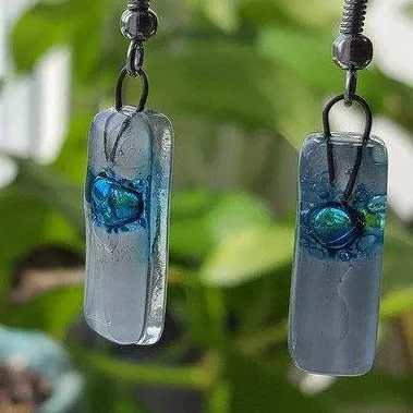 Small White and Turquoise Fused Glass Earrings