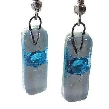 Small White and Turquoise Fused Glass Earrings
