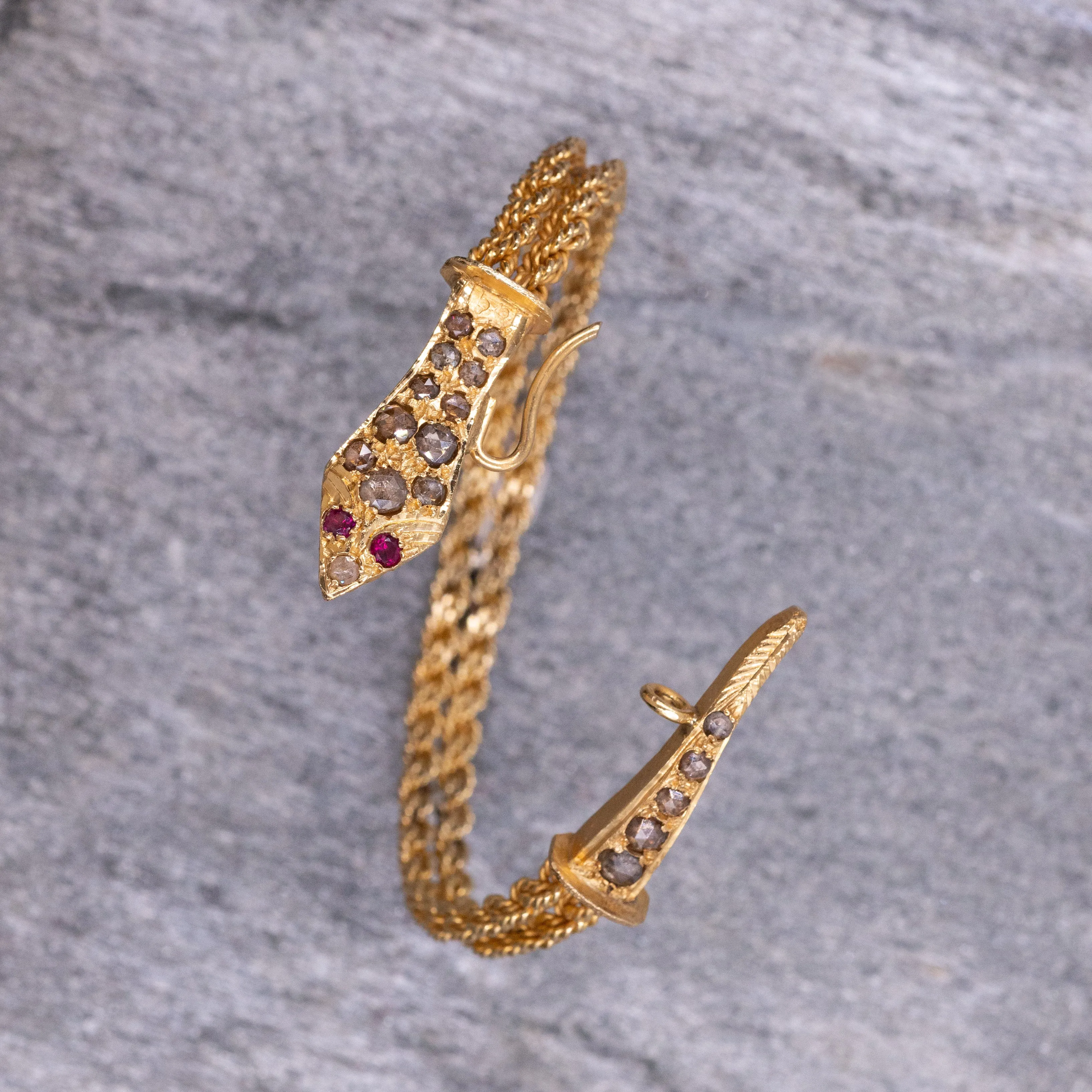 Snake Bangle with Rose-Cut Diamonds