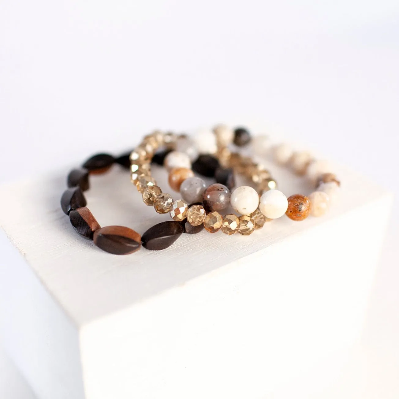 Soft Gold Crackle Faceted Rondelle 8mm Bracelet