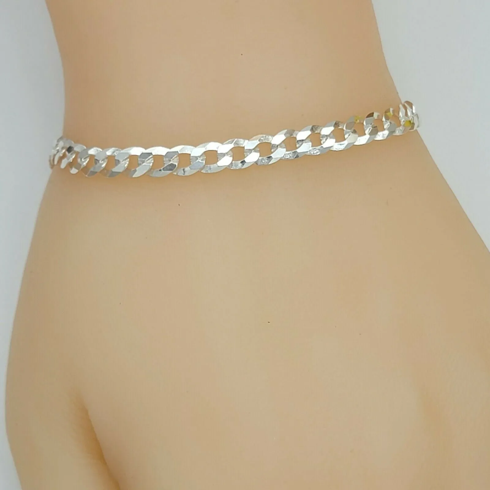 Solid 925 Sterling Silver. Curb Cuban Chain Bracelet - 5.2mm. Unisex