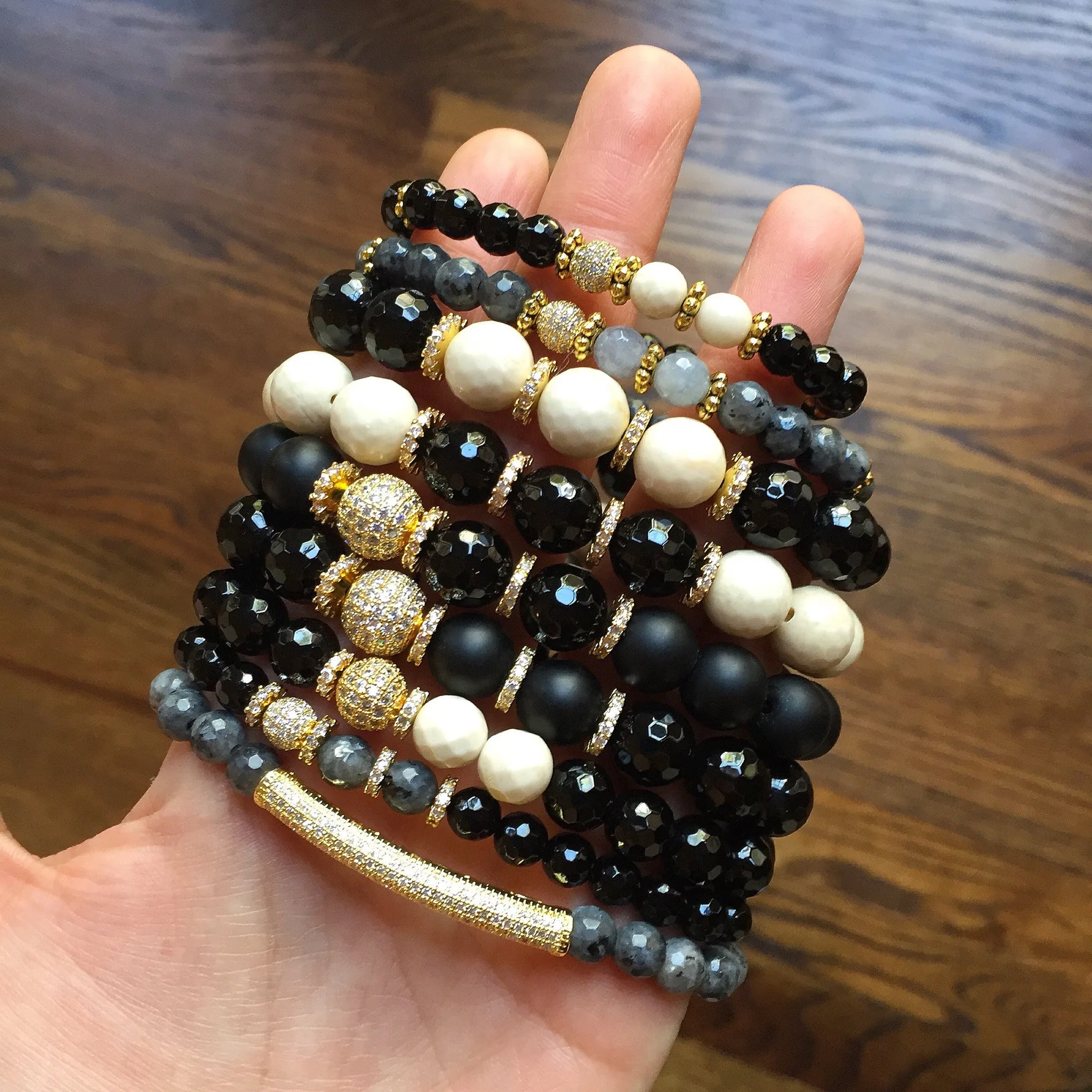 SOPHIA GOLD larvikite/gray jade