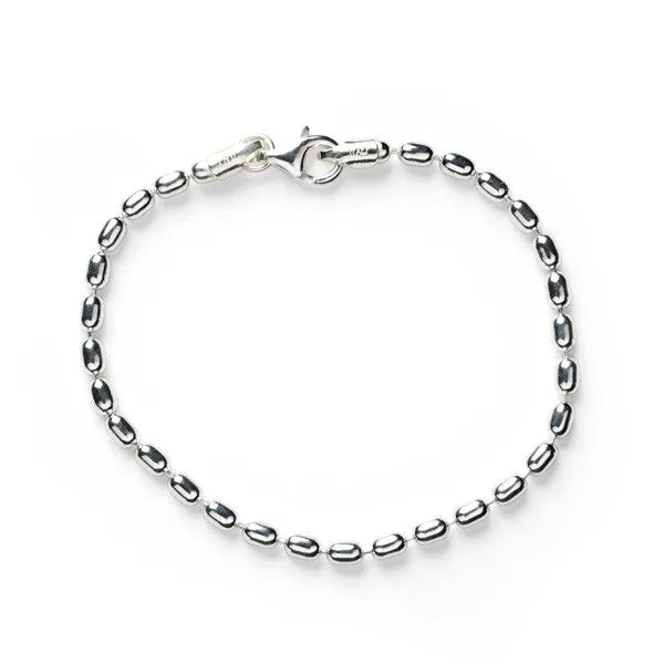 Southern Gates Sterling Silver 3mm Rice Bead Bracelet KAR511, 9" (90863)