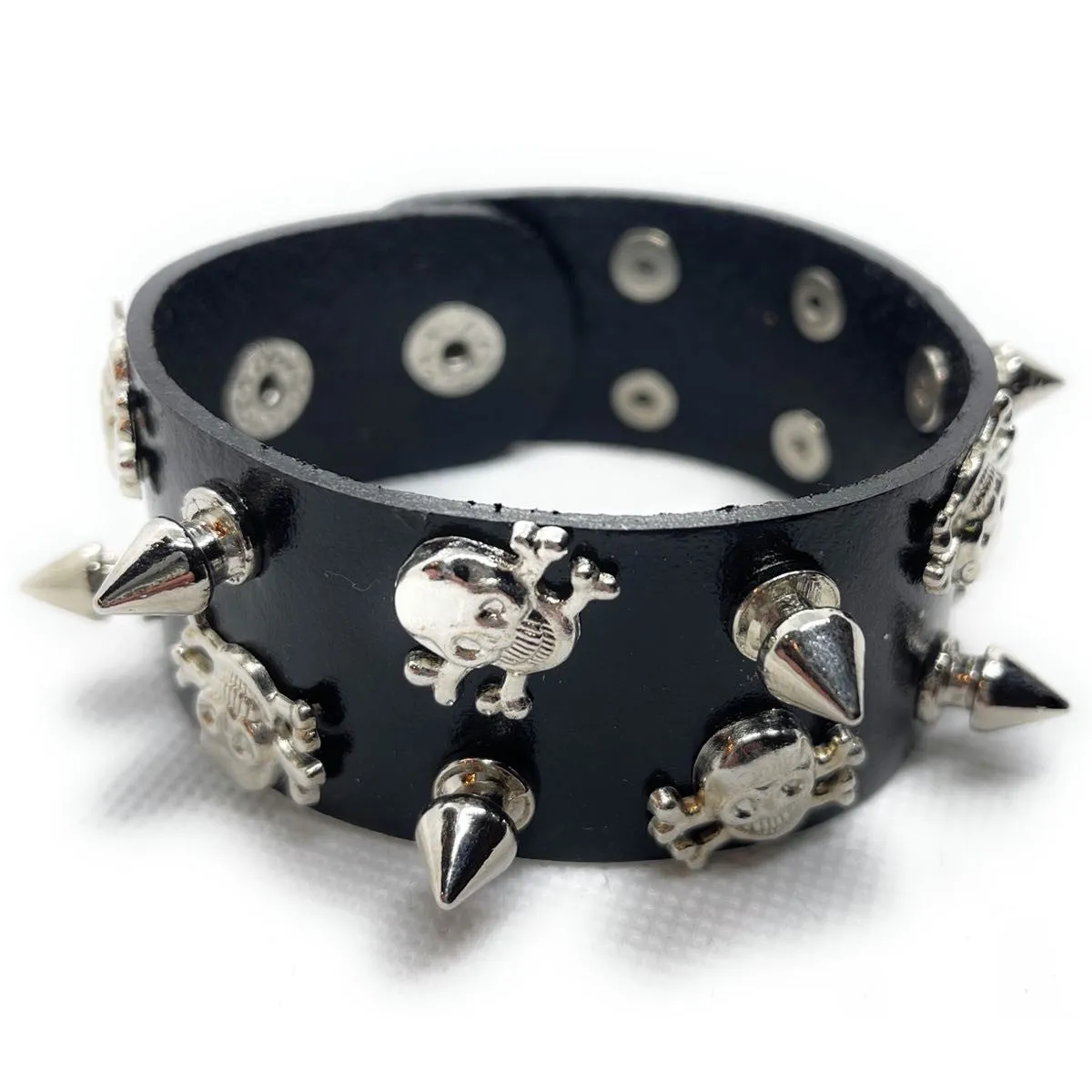 'Spiky Skulls' Leather Bracelet (#ba062)