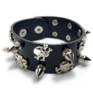 'Spiky Skulls' Leather Bracelet (#ba062)