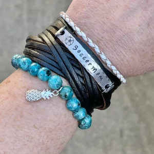 SPORTS MOM or GRANDMA Leather Wrap Bracelet | adjustable