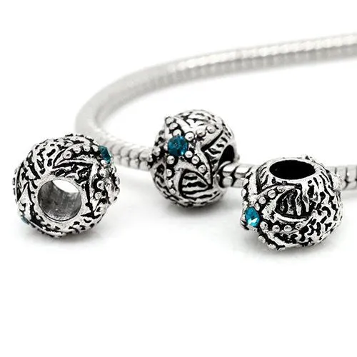 Starfish with Blue Rhinestones on Charm European Bead Compatible for Most European Snake Chain Bracelet