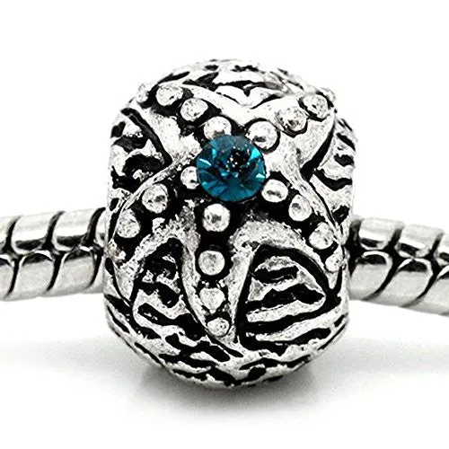 Starfish with Blue Rhinestones on Charm European Bead Compatible for Most European Snake Chain Bracelet