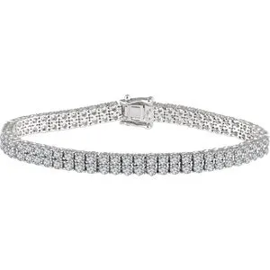 Sterling Silver 2.5 mm Round Cubic Zirconia Double Row Line 7" Bracelet