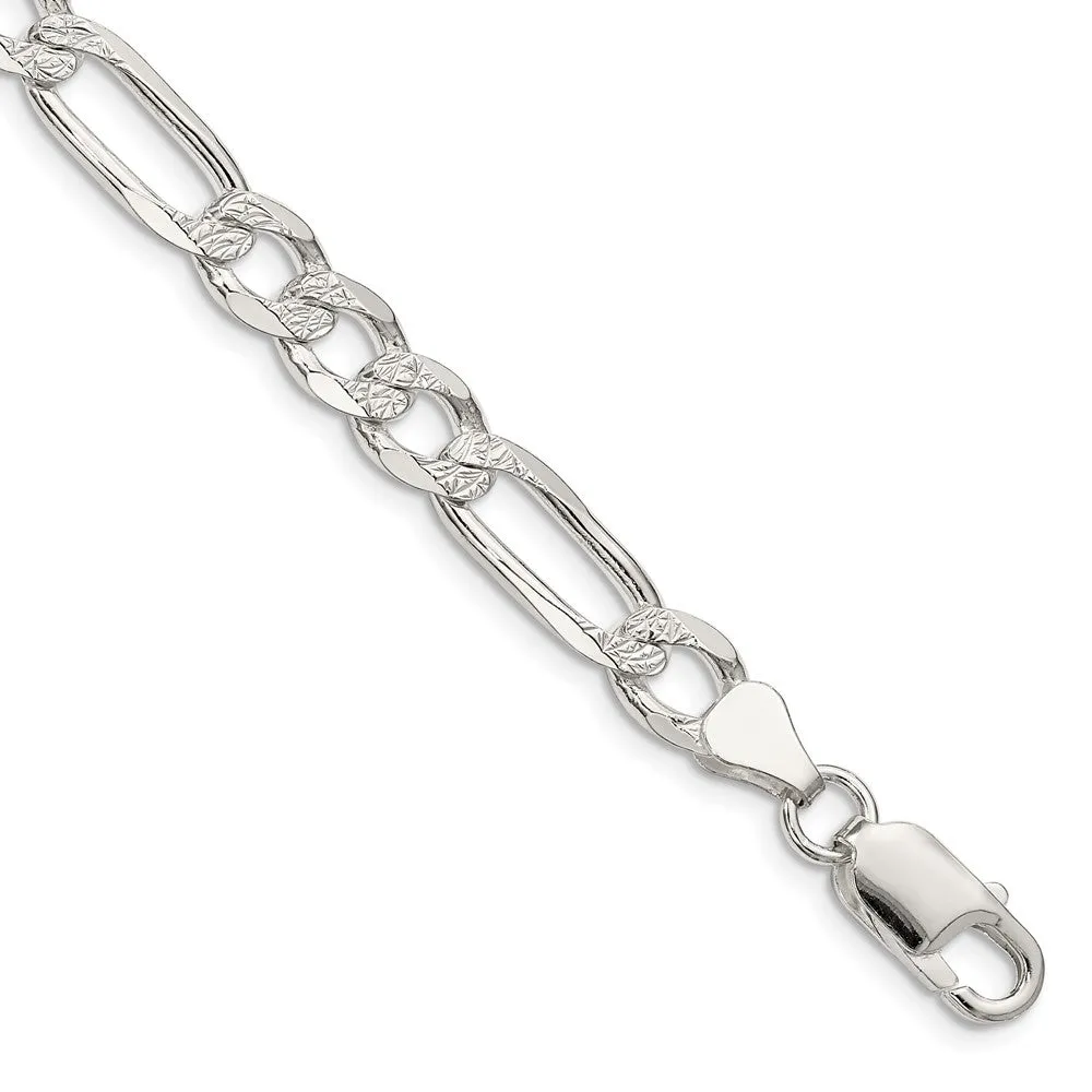 Sterling Silver 7mm Pav� Flat Figaro Chain