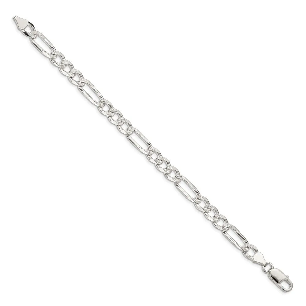 Sterling Silver 7mm Pav� Flat Figaro Chain