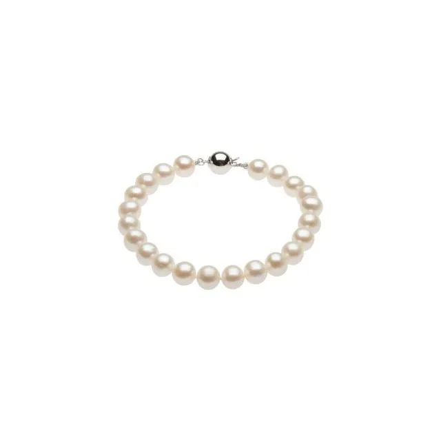 Sterling Silver 8-9 mm Cultured White Freshwater Pearl 7 3/4" Bracelet