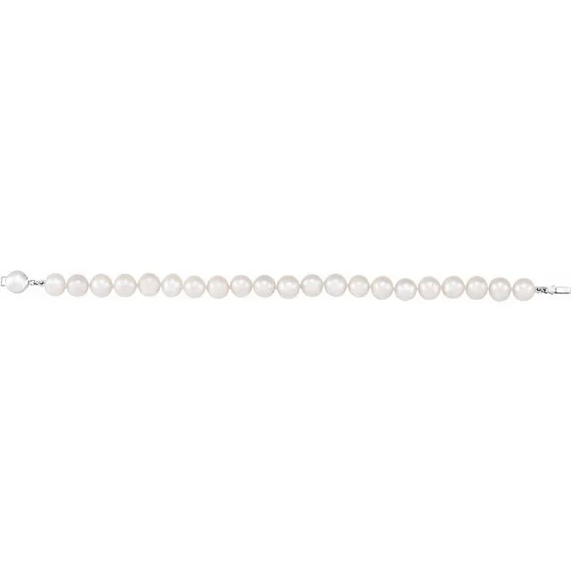Sterling Silver 8-9 mm Cultured White Freshwater Pearl 7 3/4" Bracelet