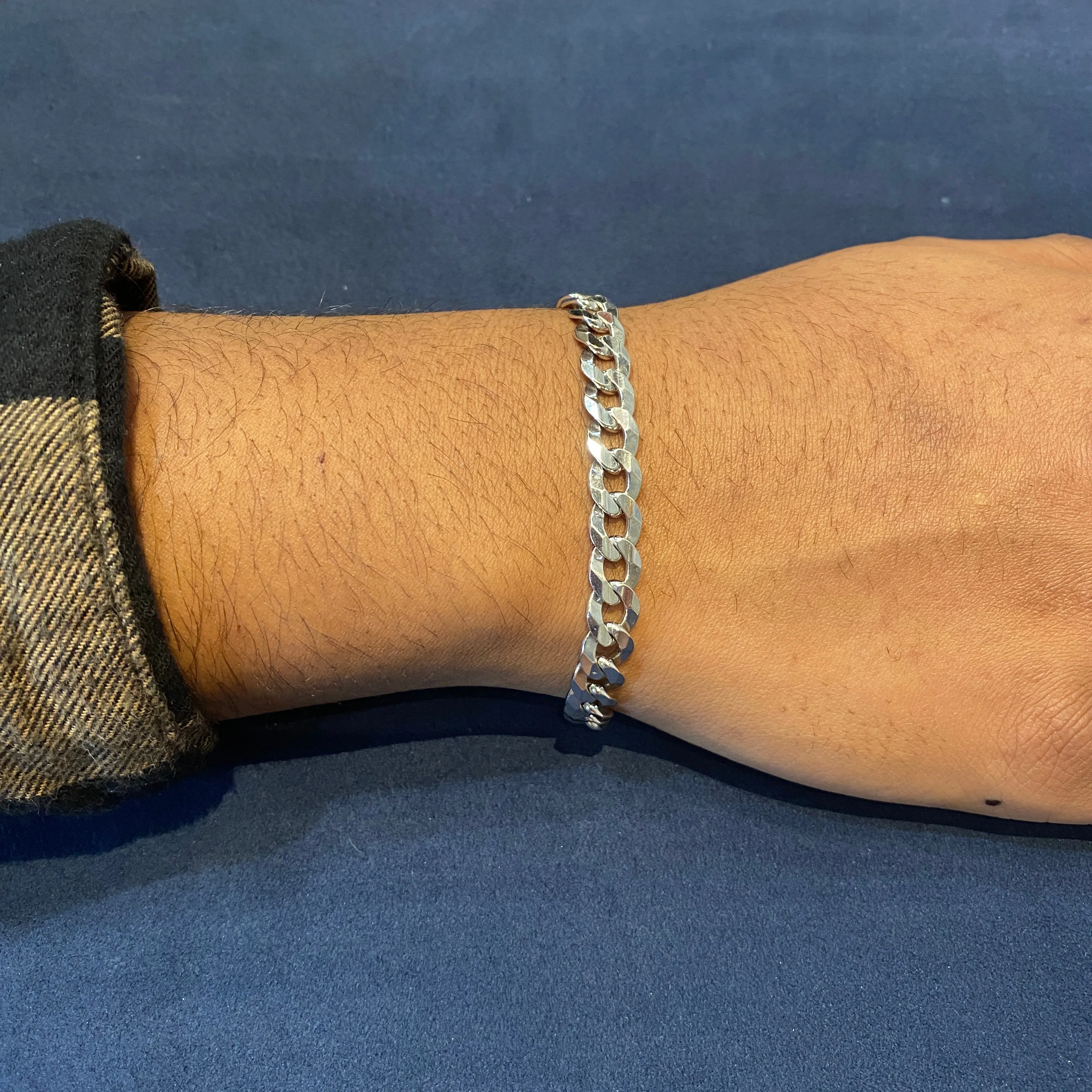 Sterling Silver (8mm) Men's Concave Curb Bracelet