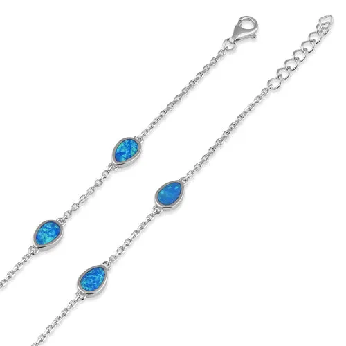 Sterling Silver Adjustable Dainty Chain Bracelet with Lab Opal