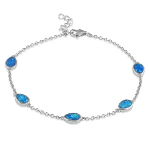 Sterling Silver Adjustable Dainty Chain Bracelet with Lab Opal