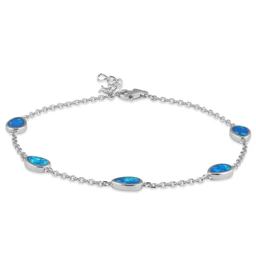 Sterling Silver Adjustable Dainty Chain Bracelet with Lab Opal