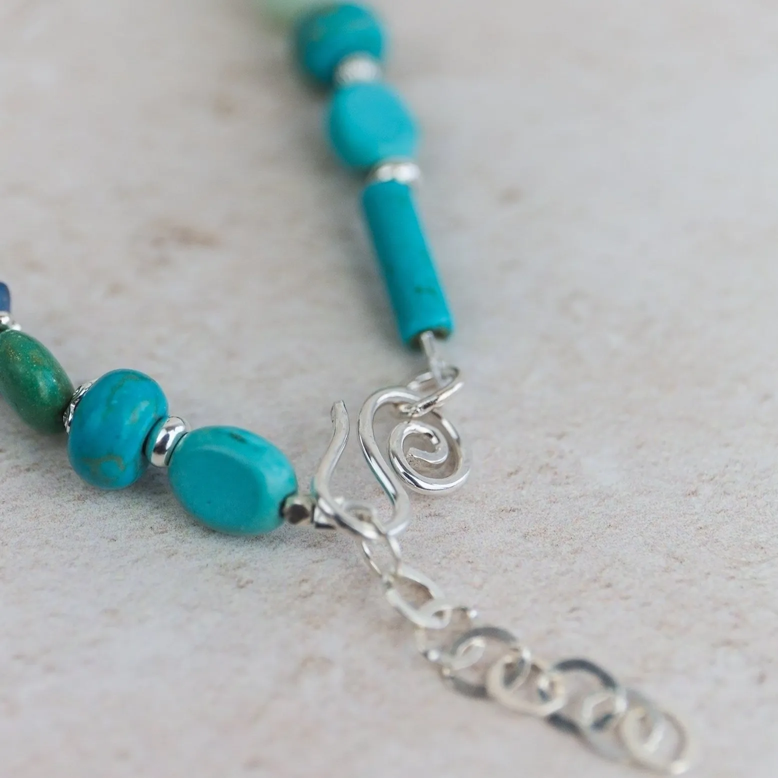 Sterling Silver and Turquoise Semi Precious Bead Bracelet