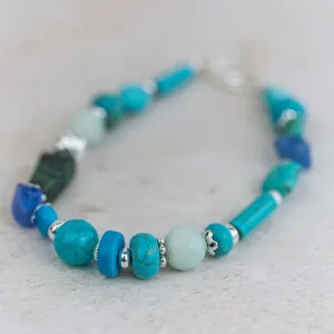 Sterling Silver and Turquoise Semi Precious Bead Bracelet
