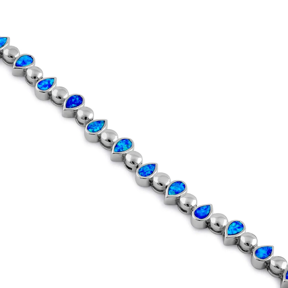Sterling Silver Blue Lab Opal Pear and Bead Bracelet