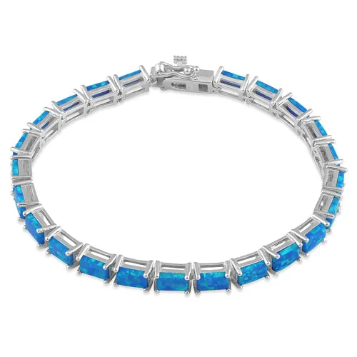 Sterling Silver Blue Lab Opal Tennis Bracelet
