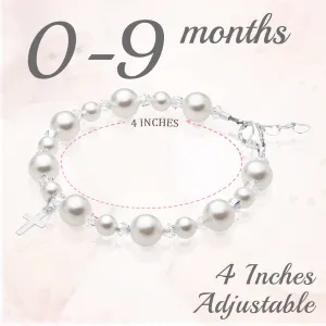 Sterling silver Cross White Pearl Bracelet for Girls Baptism & Christening