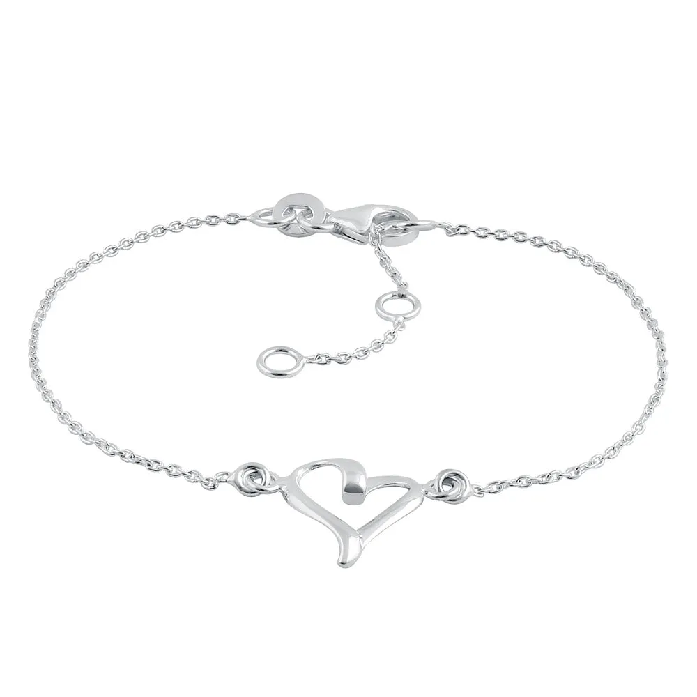 Sterling Silver Cursive Heart Bracelet