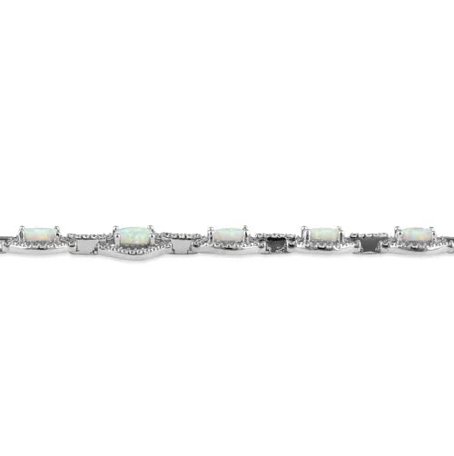 Sterling Silver Elegant Adjustable White Lab Opal Oval and CZ Bracelet
