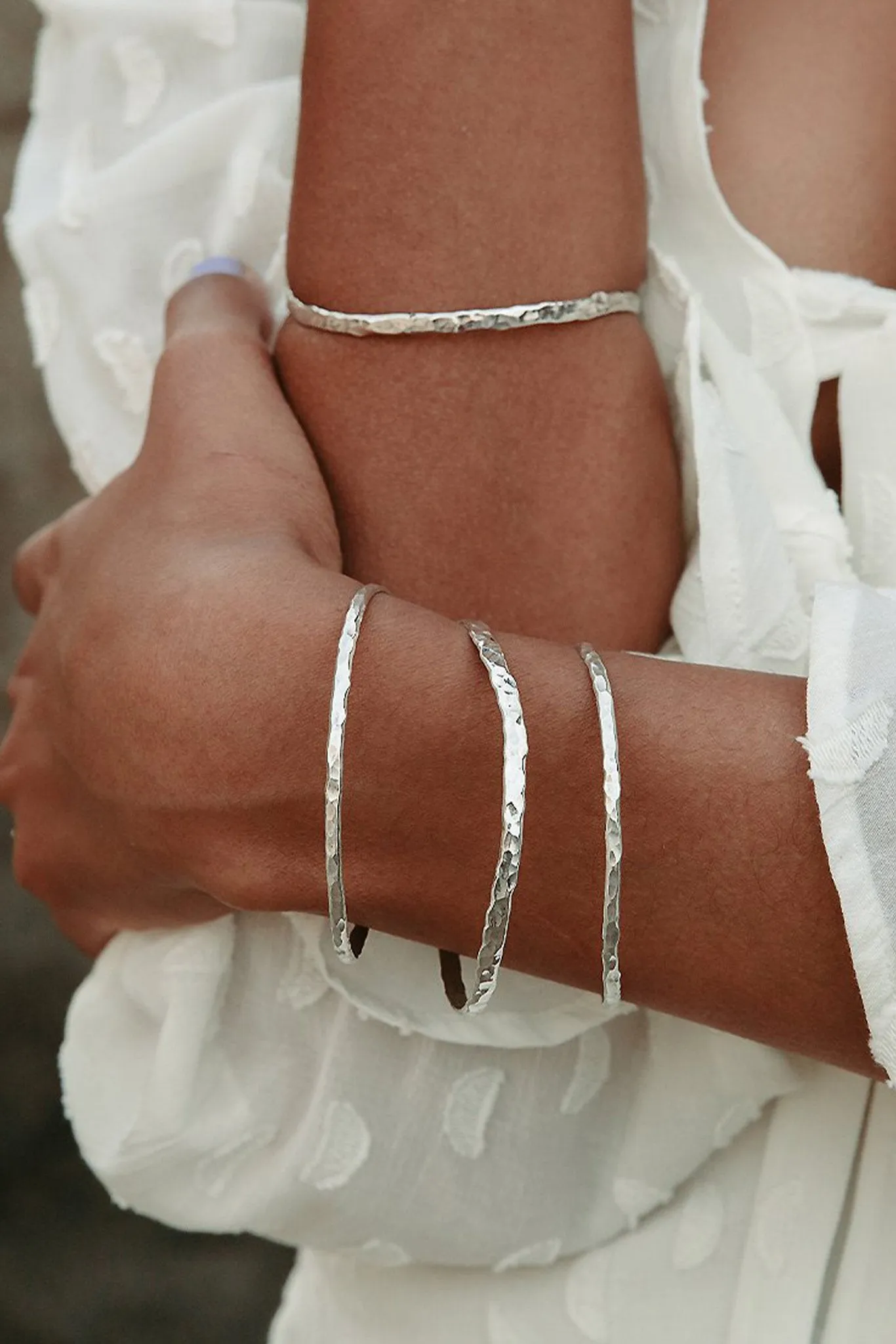 Sterling Silver Hammered Wave Bangle (Ready To Ship)
