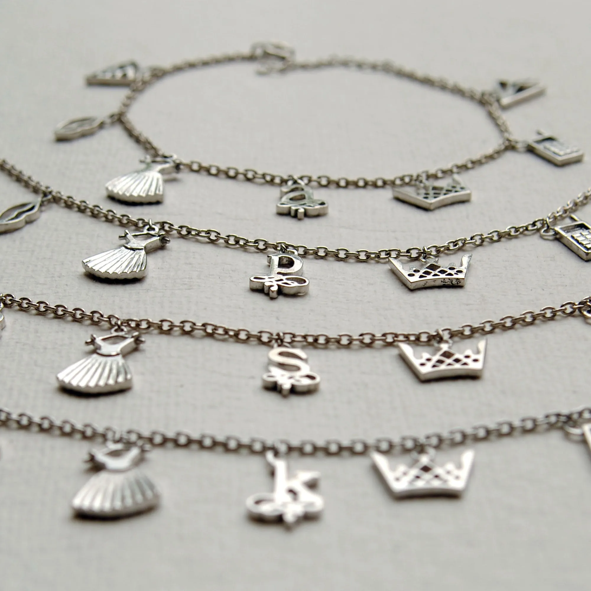 Sterling Silver Initial Charm Bracelets