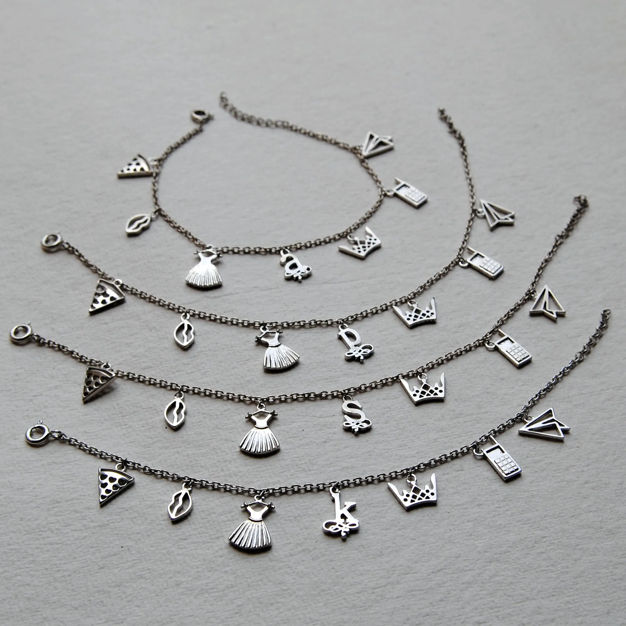 Sterling Silver Initial Charm Bracelets