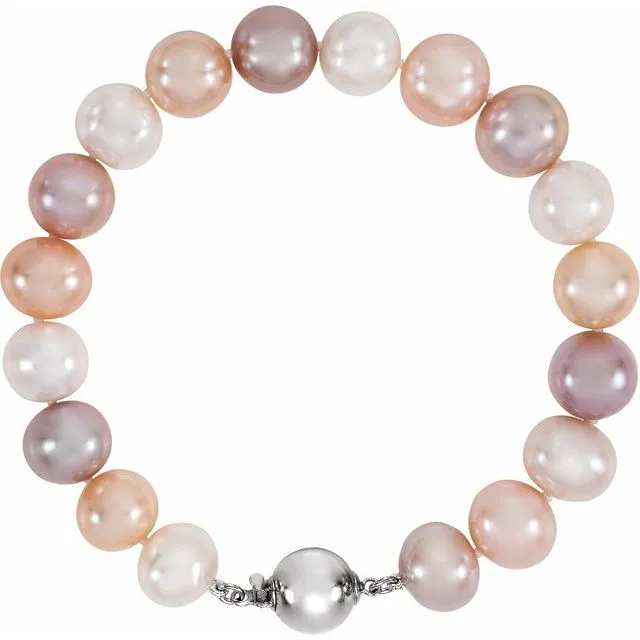 Sterling Silver Multi-Color Freshwater Cultured Pearl  7 3/4" Bracelet