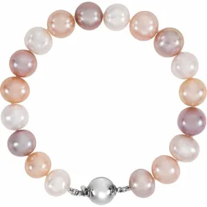 Sterling Silver Multi-Color Freshwater Cultured Pearl  7 3/4" Bracelet