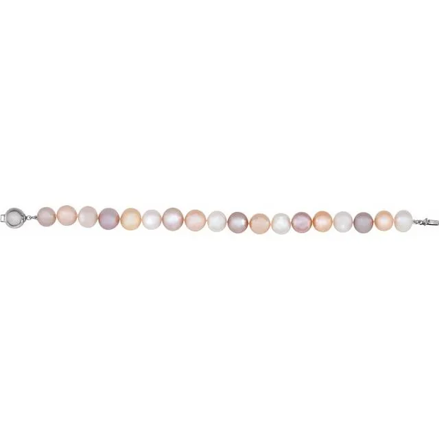 Sterling Silver Multi-Color Freshwater Cultured Pearl  7 3/4" Bracelet