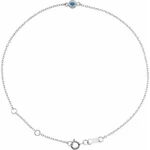 Sterling Silver Natural Aquamarine Bezel-Set Solitaire 6 1/2-7 1/2" Bracelet