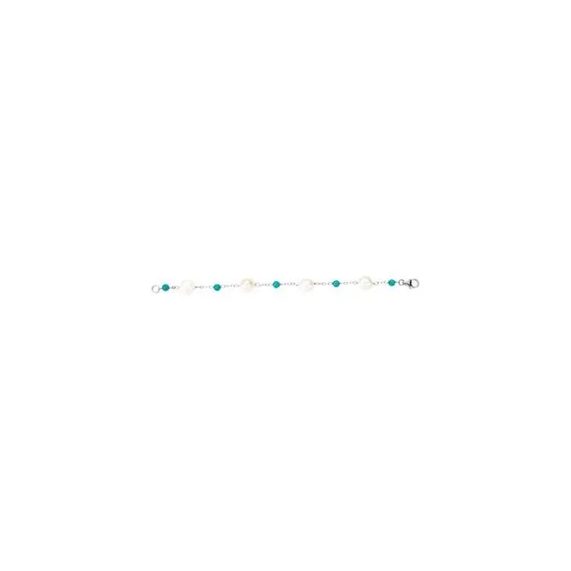 Sterling Silver Pearl & Turquoise Bracelet