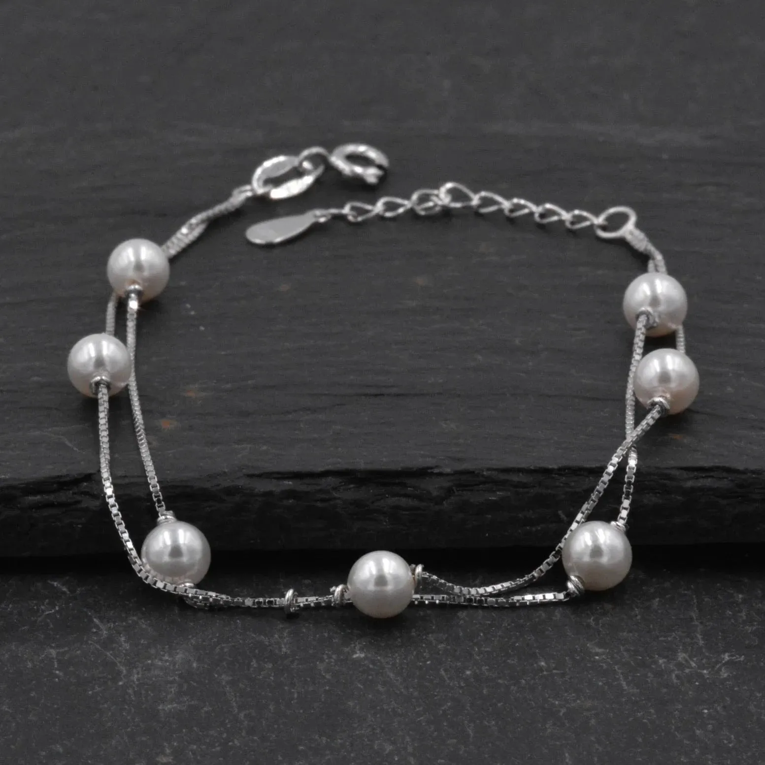 Sterling Silver Pearl Minimalist Charm Layer Bracelet