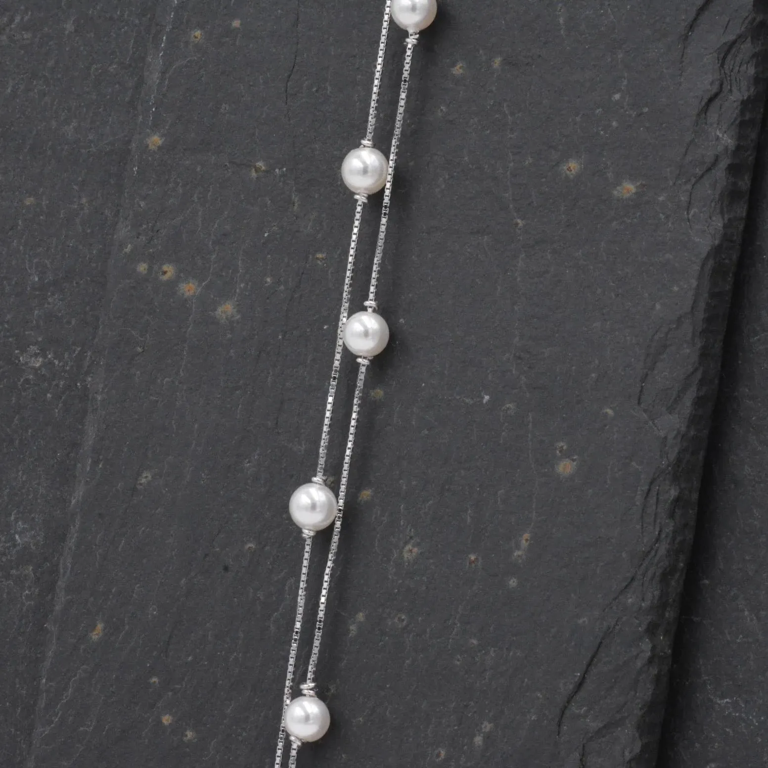 Sterling Silver Pearl Minimalist Charm Layer Bracelet