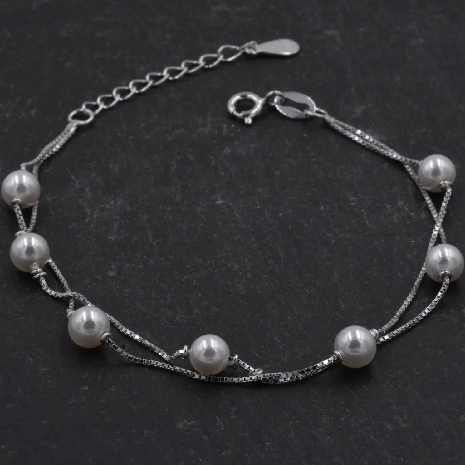 Sterling Silver Pearl Minimalist Charm Layer Bracelet