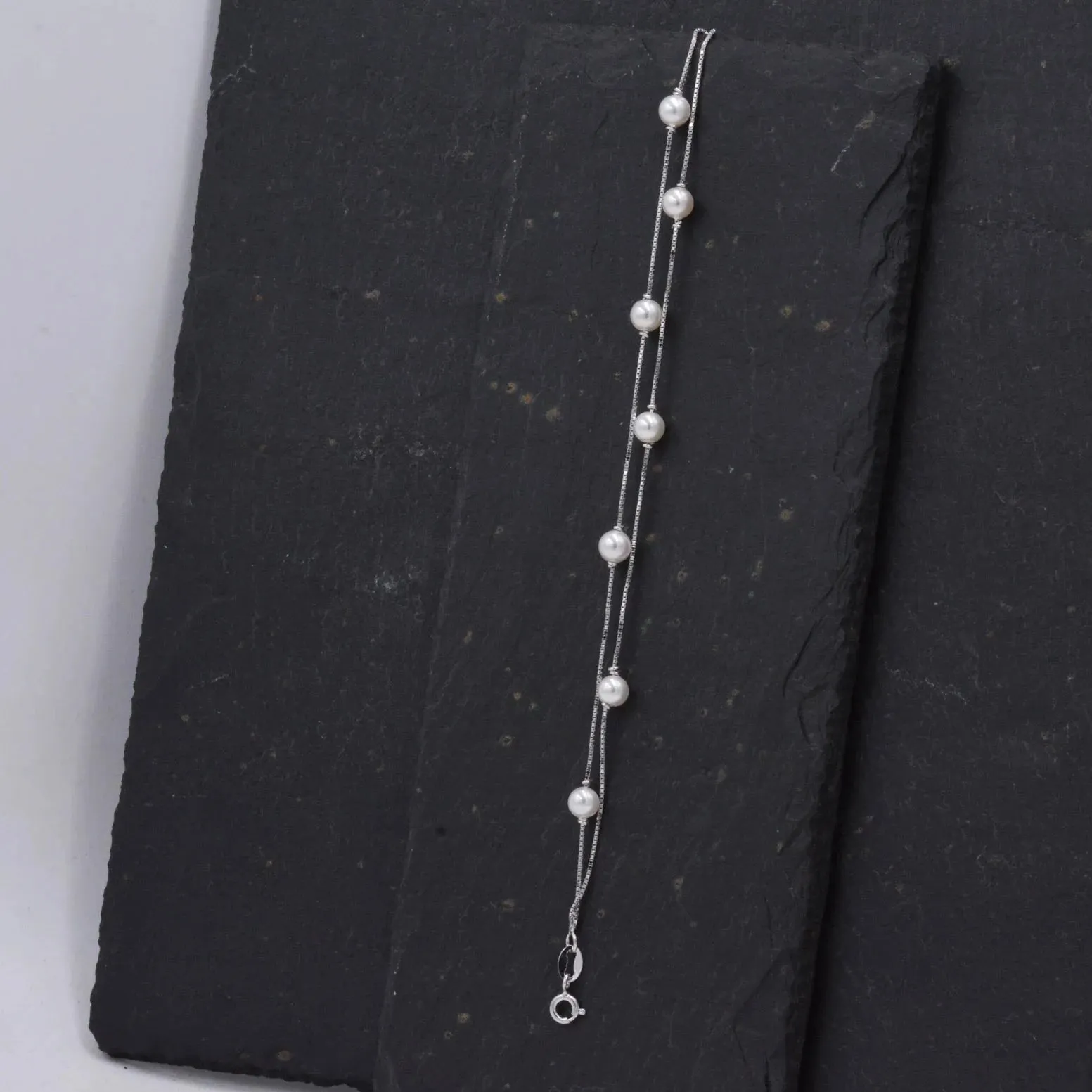 Sterling Silver Pearl Minimalist Charm Layer Bracelet