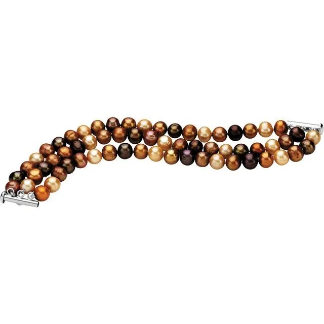Sterling Silver Pearl Triple Strand Bracelet