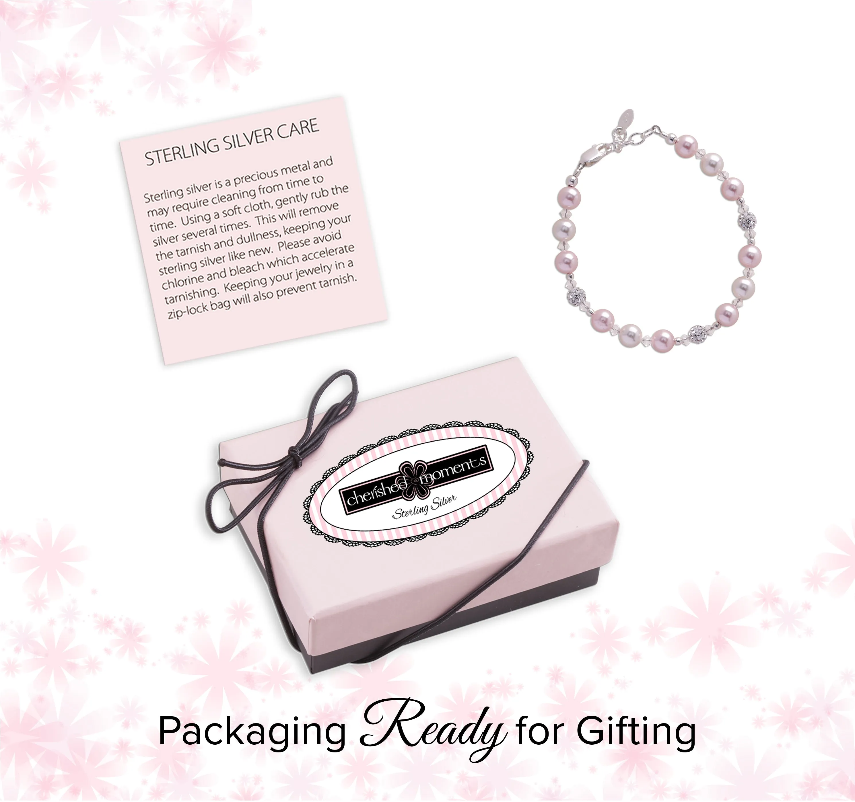 Sterling Silver Pink Pearl and  Stardust Bracelet for Kids, Toddlers, and Girls